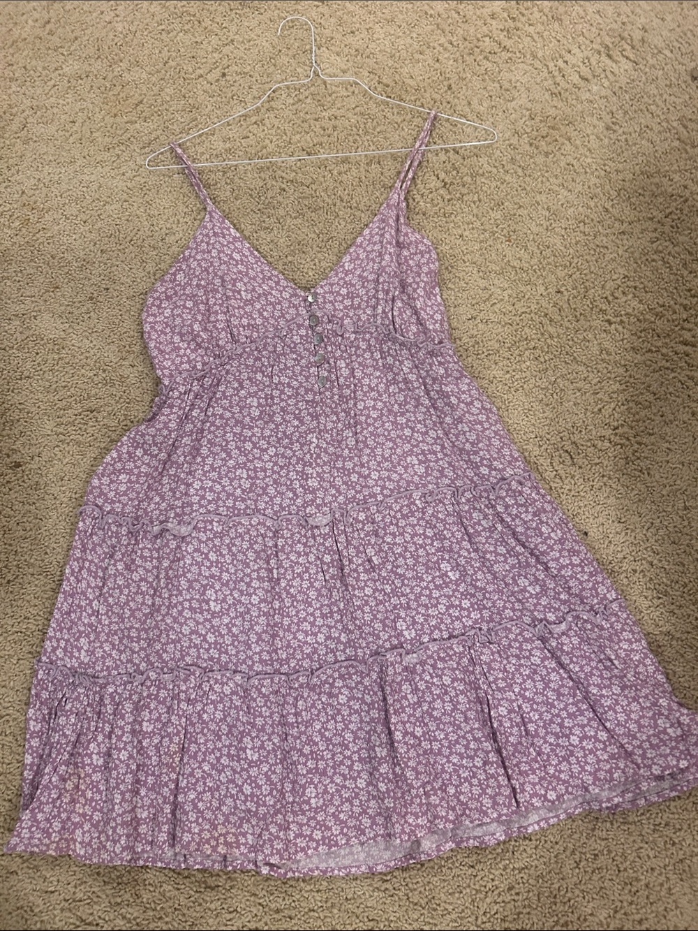 Altar'd State Mauve Floral Tiered Spaghetti-Strap Dress